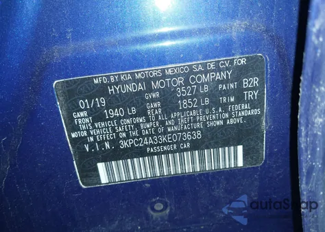 2019 Hyundai Accent Se from USA, damaged, VIN 3KPC24A33KE073638